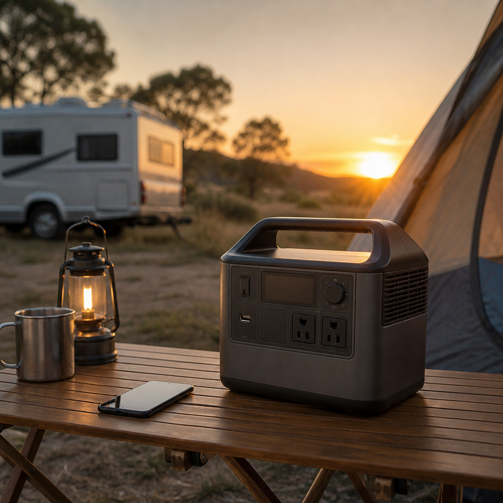 Compact portable power station used for camping and RV trips