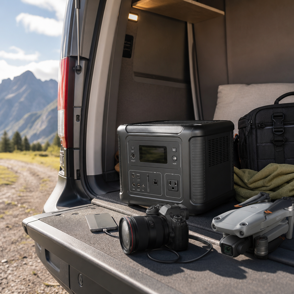 Portable power station used for mobile and drone charging setups