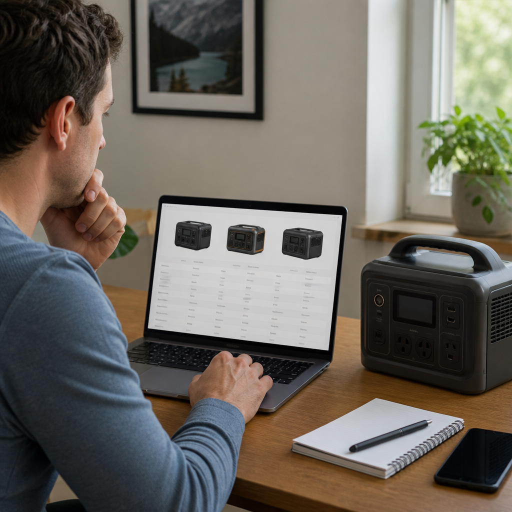 Person researching portable power station specifications