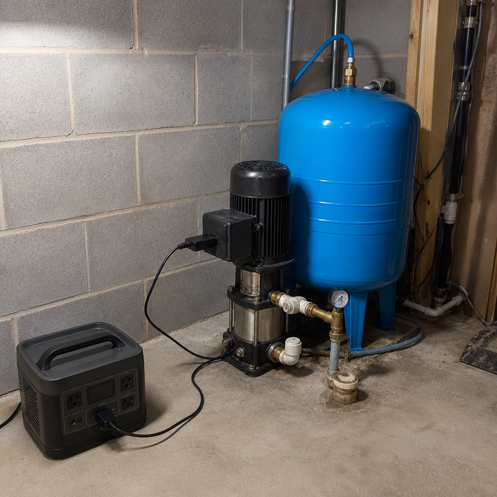 Portable power station connected to a home well pump system